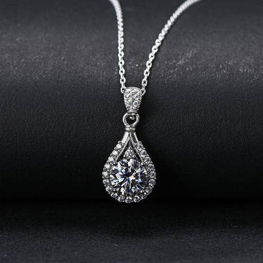 Halo Round Cut Moissanite Pendant Necklace-Black Diamonds New York