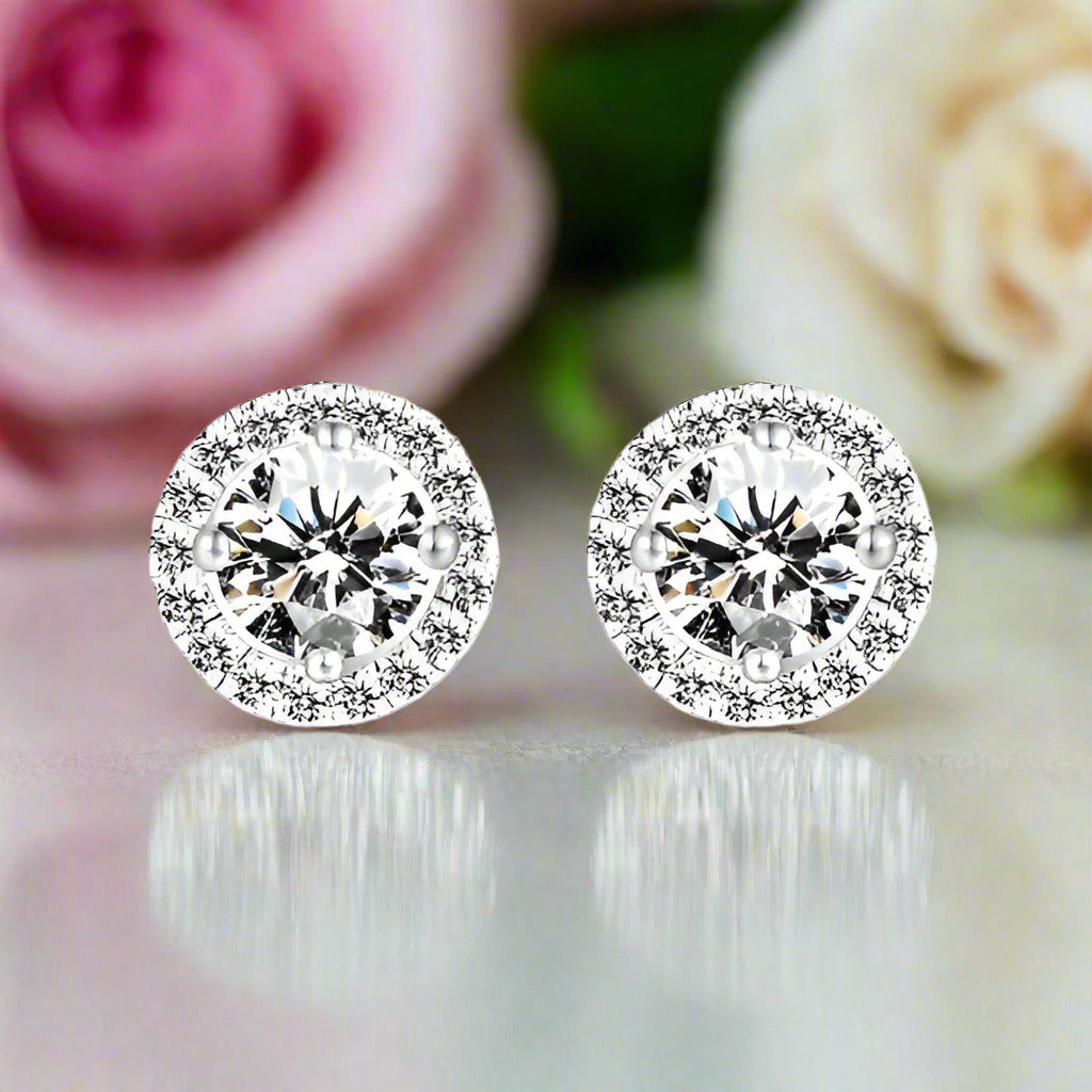 Halo Round Sparkle Women's Stud Earrings-Black Diamonds New York