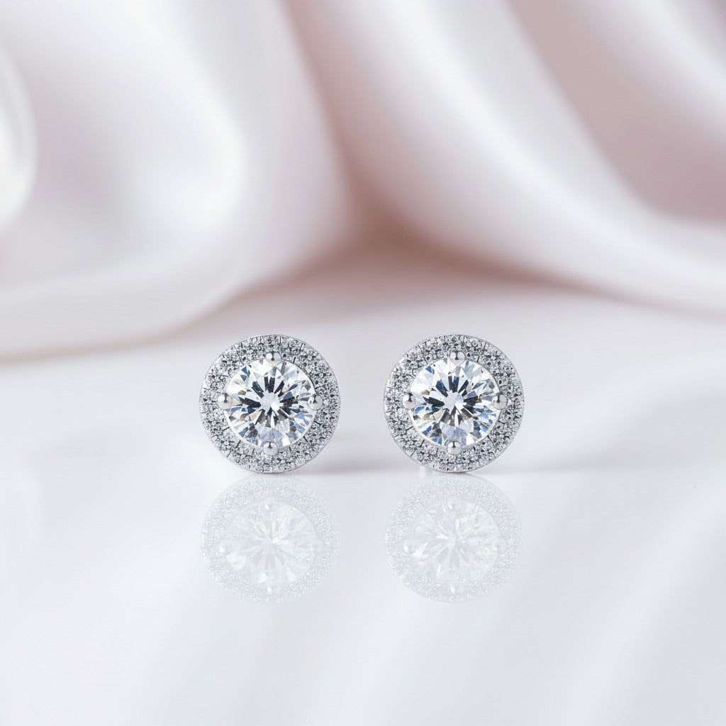 Halo Round Sparkle Women's Stud Earrings-Black Diamonds New York