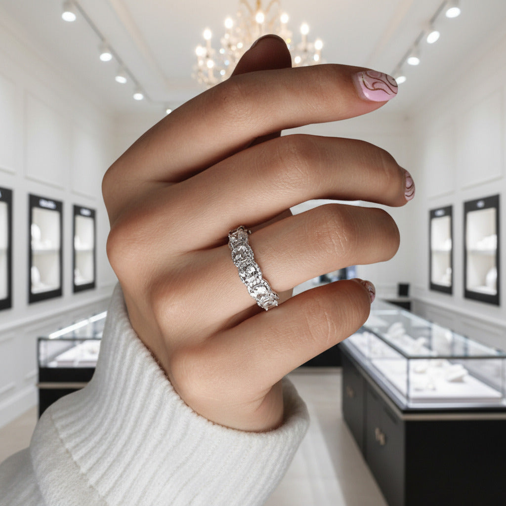 Halo Six Cushion Cut Diamond Option Wedding Ring-Black Diamonds New York