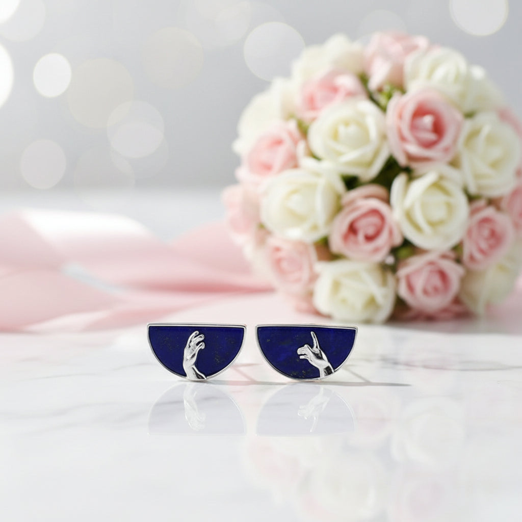 Hand of God from The Creation of Adam Stud Earrings-Black Diamonds New York