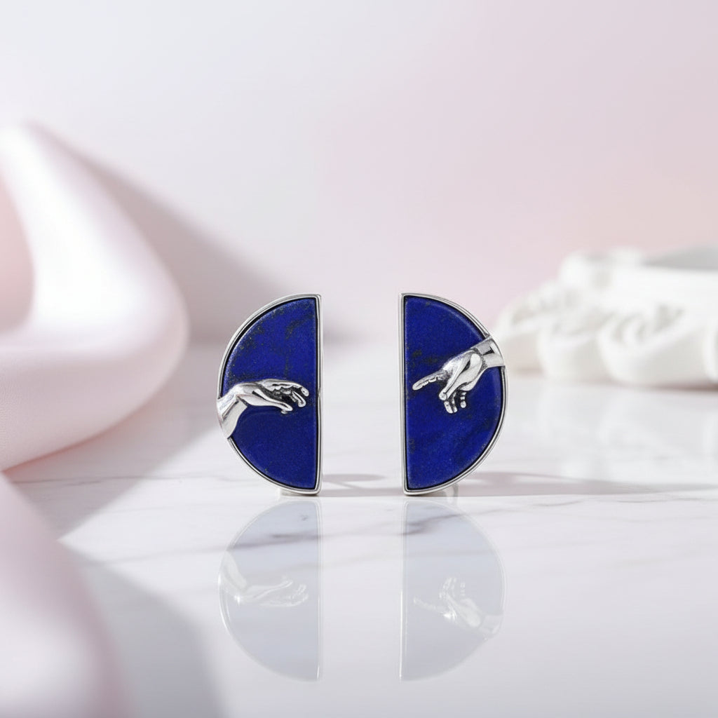 Hand of God from The Creation of Adam Stud Earrings-Black Diamonds New York