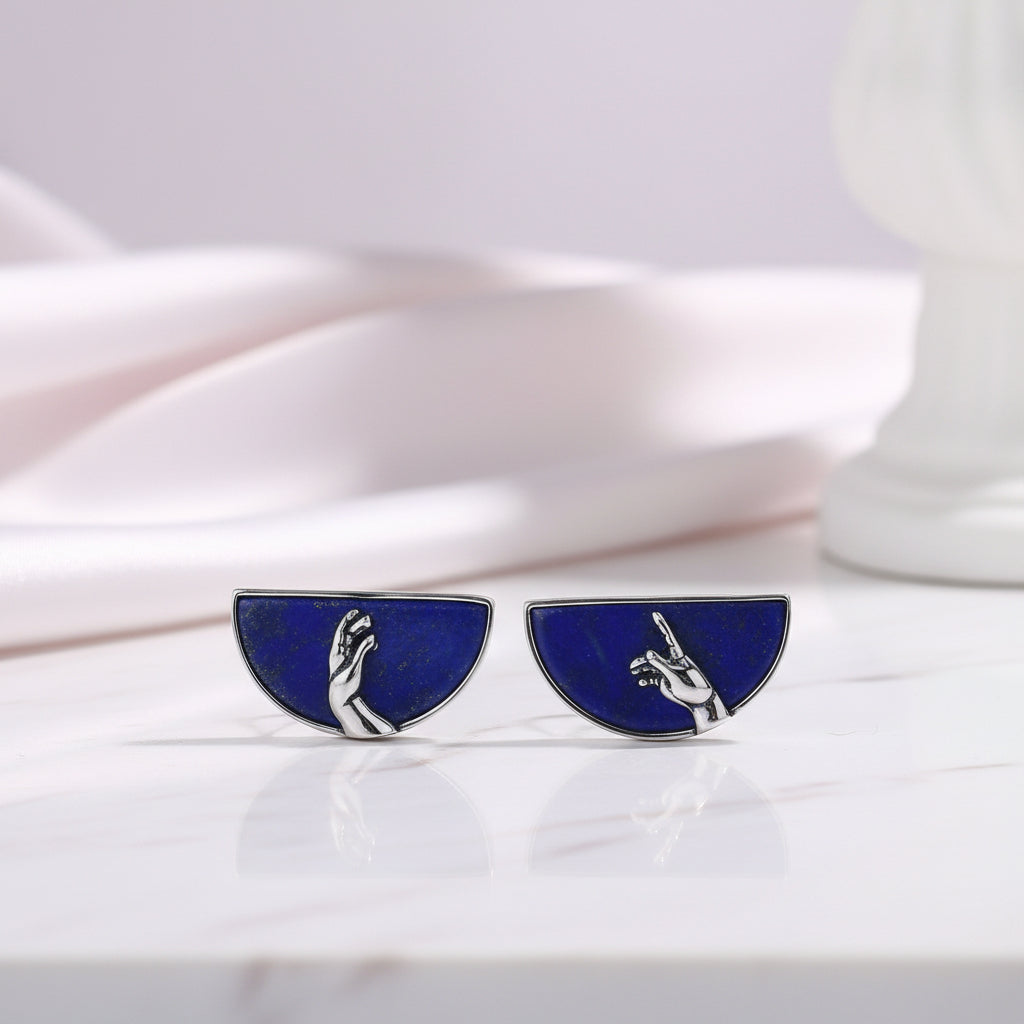 Hand of God from The Creation of Adam Stud Earrings-Black Diamonds New York