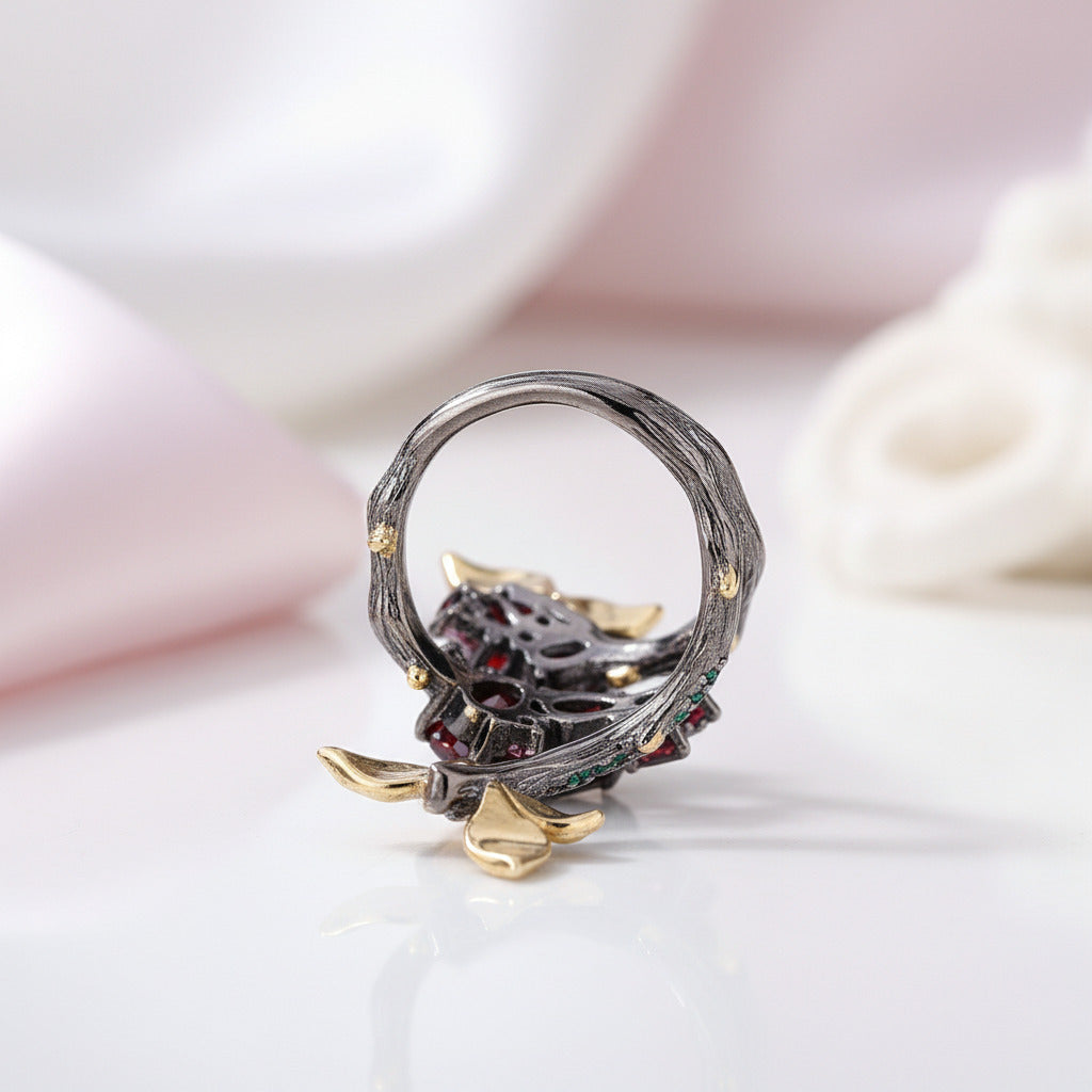 Handmade Adjustable 1.81 ct Garnet Branch Rings-Black Diamonds New York