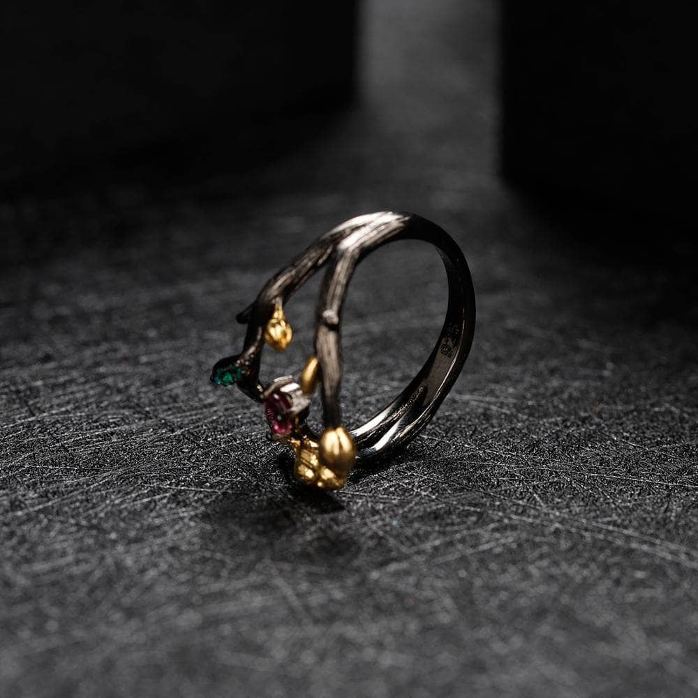Handmade Adjustable Rhodolite Garnet Rings-Black Diamonds New York