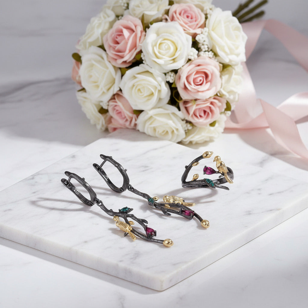 Handmade Adjustable Rhodolite Garnet Rings-Black Diamonds New York
