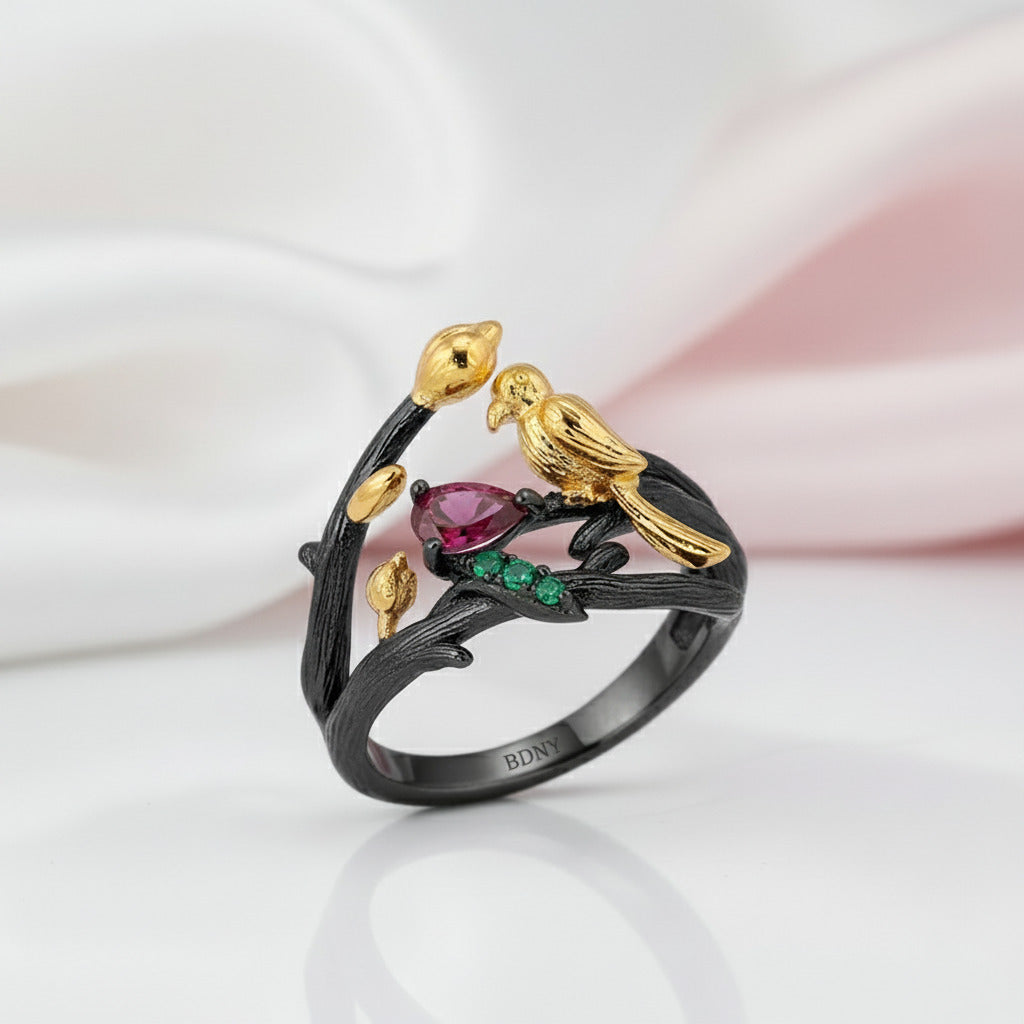 Handmade Adjustable Rhodolite Garnet Rings-Black Diamonds New York