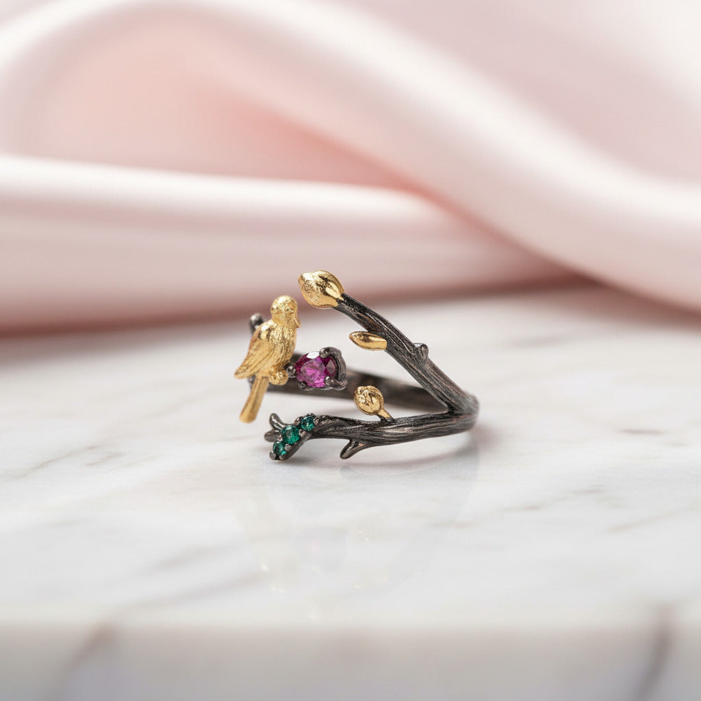Handmade Adjustable Rhodolite Garnet Rings-Black Diamonds New York