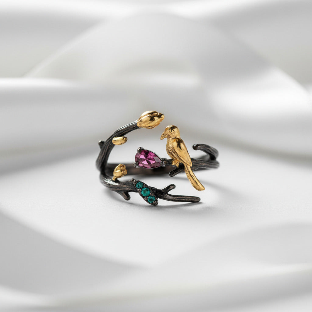 Handmade Adjustable Rhodolite Garnet Rings-Black Diamonds New York