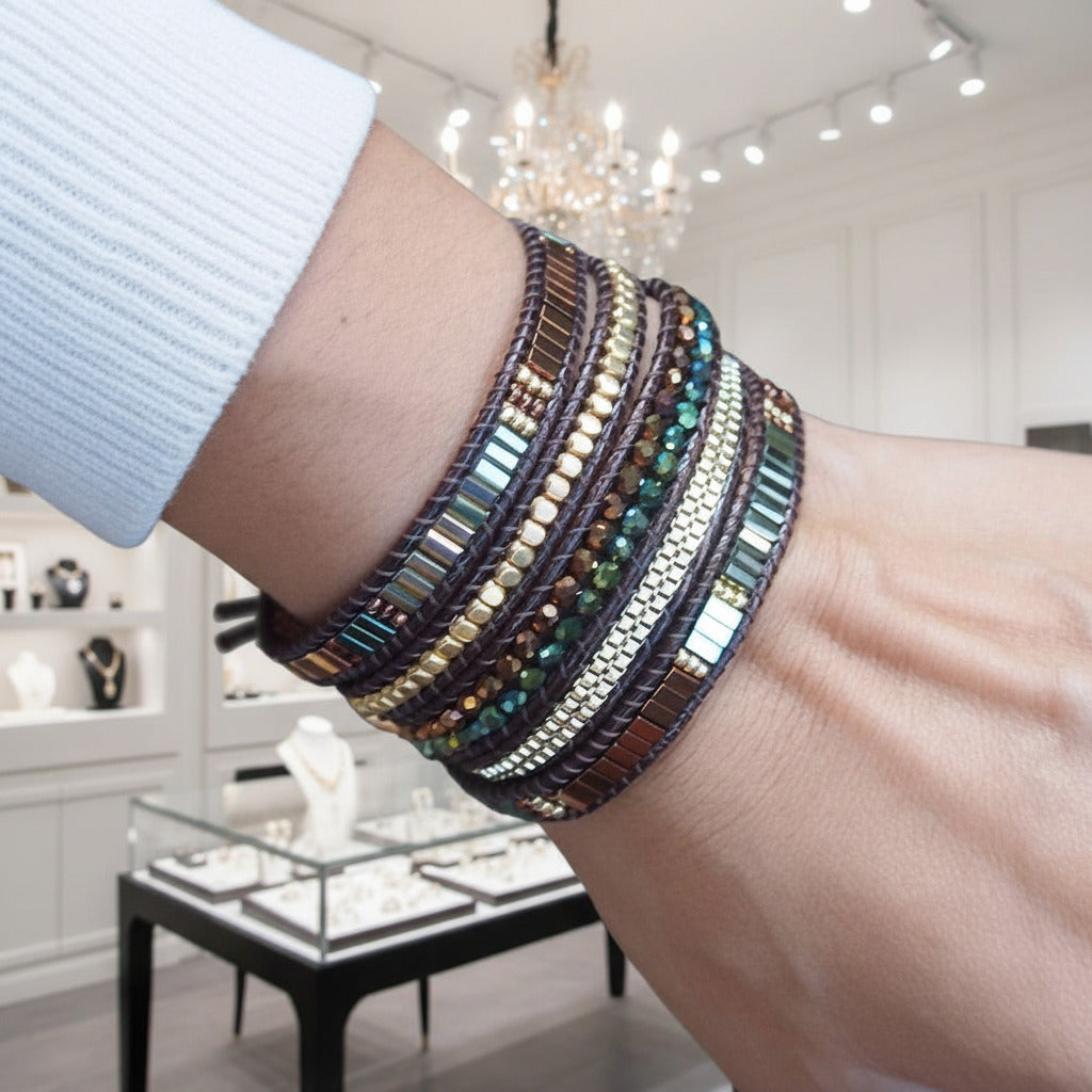 Handmade Crystal Chain Wrap Natural Stone-Black Diamonds New York