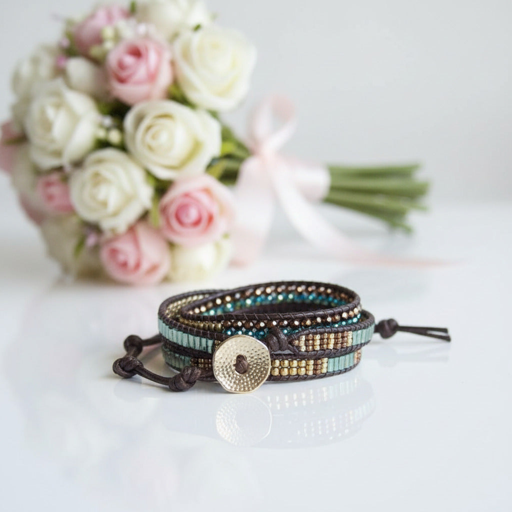 Handmade Crystal Chain Wrap Natural Stone-Black Diamonds New York