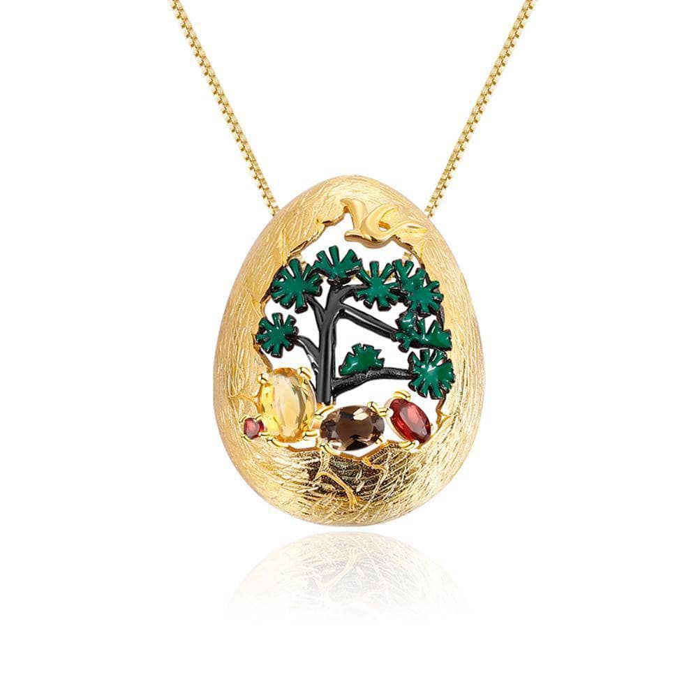 Handmade Enamel Craft Natural Mixed Gemstone Pendant Necklace-Black Diamonds New York