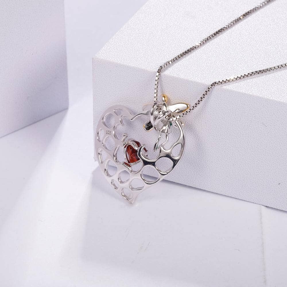 Handmade Enamel Elves Heart Pendant Necklace With Natural Amethyst-Black Diamonds New York