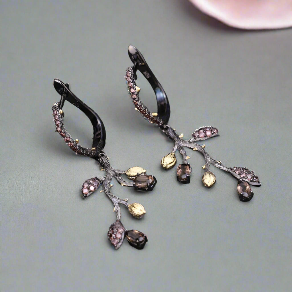 Handmade Natural Smoky Quartz Jewelry Set-Black Diamonds New York