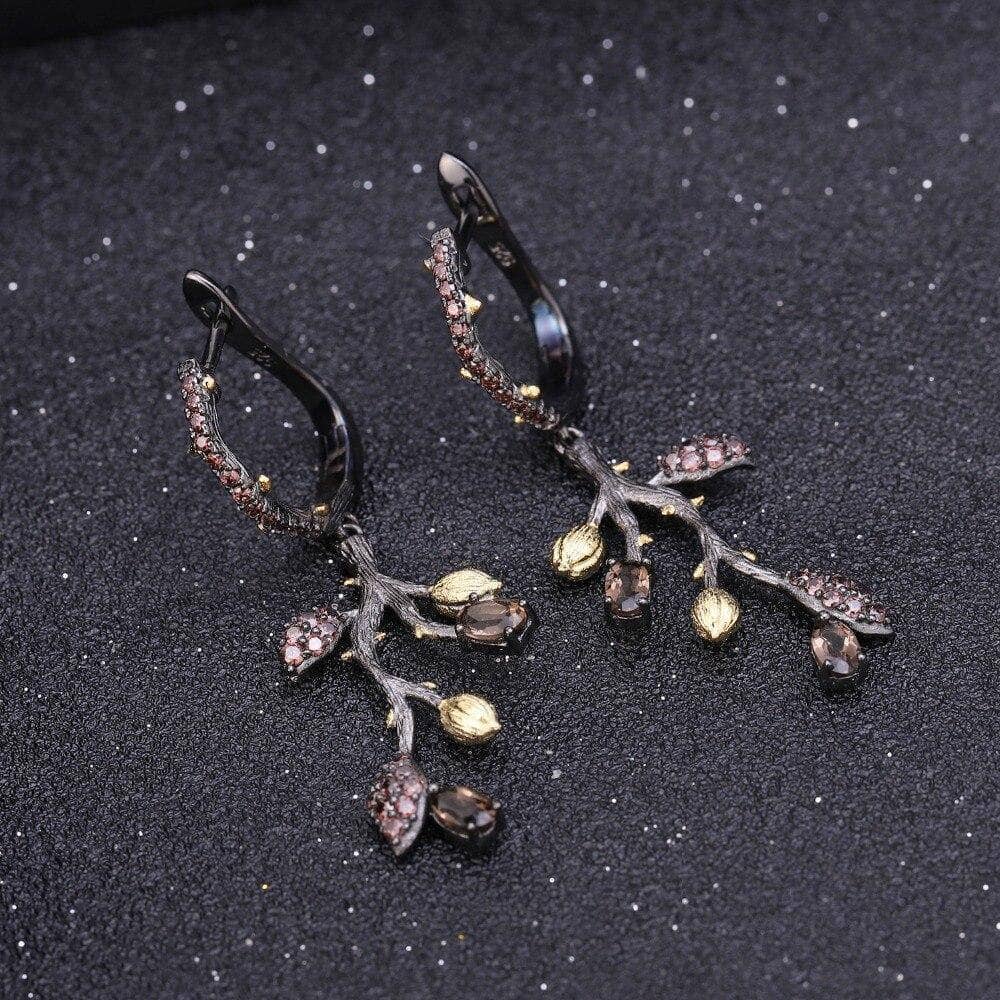 Handmade Natural Smoky Quartz Jewelry Set-Black Diamonds New York