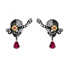 Handmade Skull Stud Earrings With Ruby Gemstone