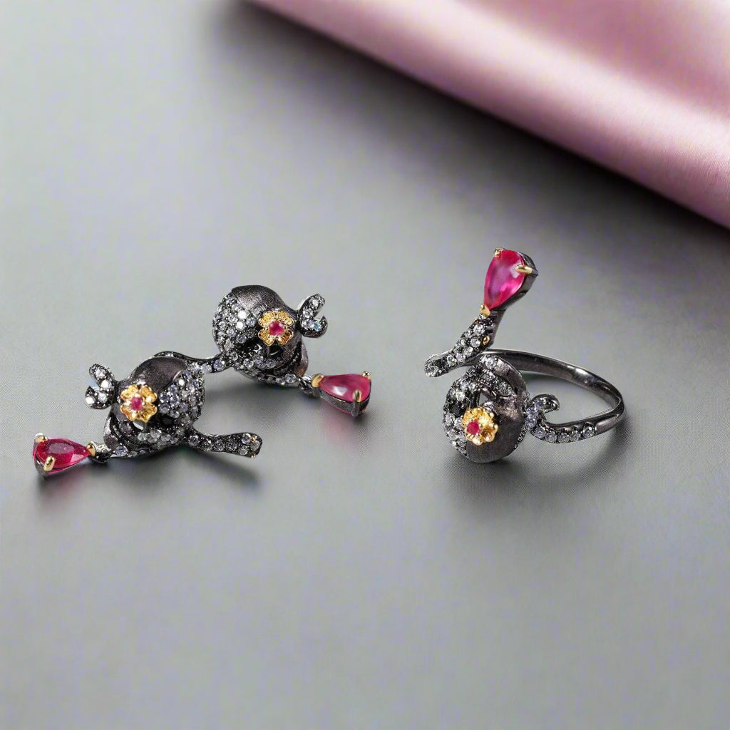Handmade Skull Stud Earrings With Ruby Gemstone-Black Diamonds New York