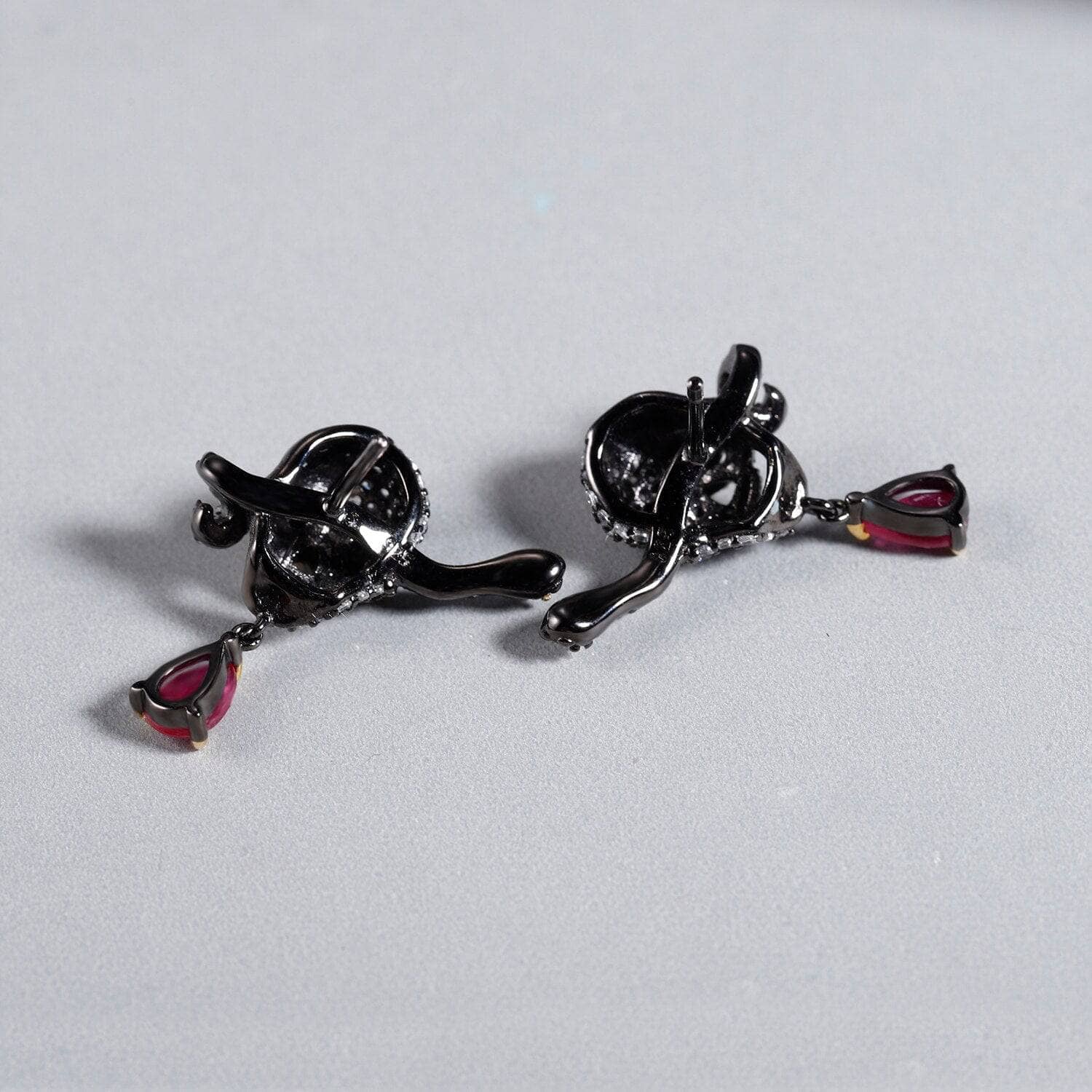 Handmade Skull Stud Earrings With Ruby Gemstone-Black Diamonds New York