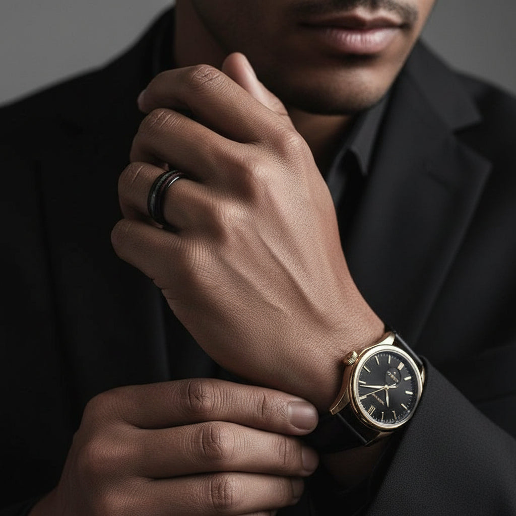 Hawaiian Wood with Opal and Abalone Tungsten Wedding Band-Black Diamonds New York