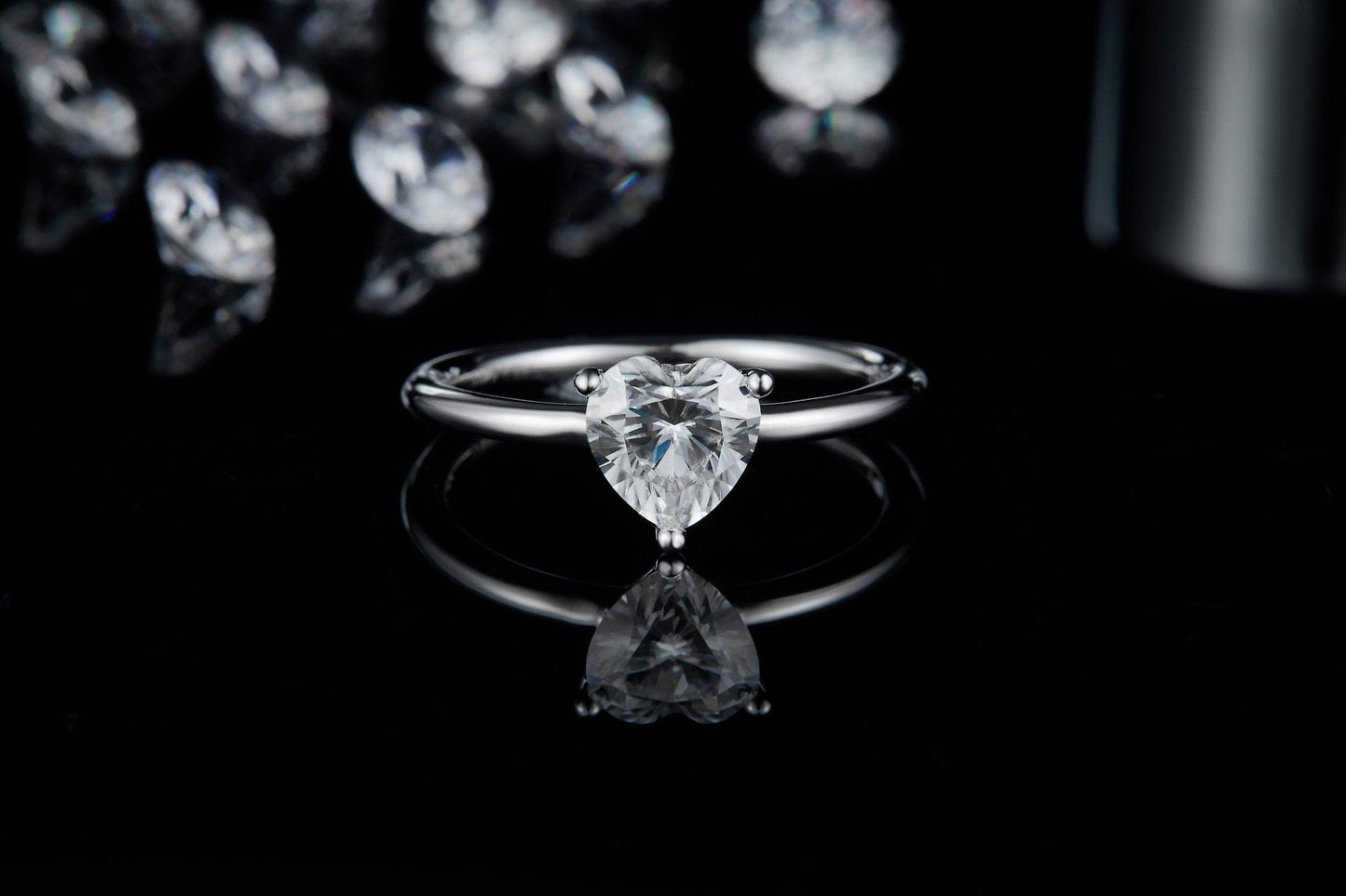 Heart 1.0Ct 6.5mm Moissanite Ring - Black Diamonds New York