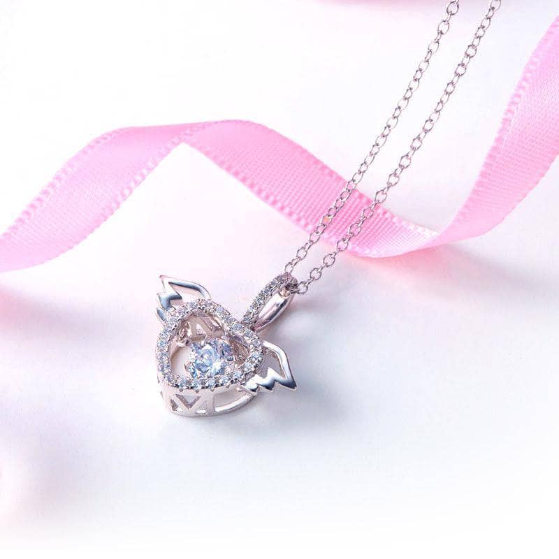 Heart Angel Wing Dancing Stone Pendant Necklace-Black Diamonds New York