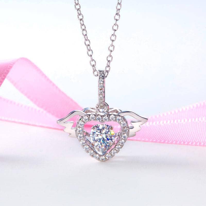 Heart Angel Wing Dancing Stone Pendant Necklace-Black Diamonds New York