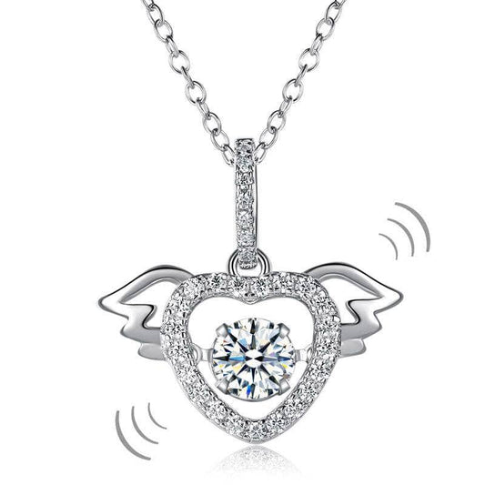 Heart Angel Wing Dancing Stone Pendant Necklace - Black Diamonds New York