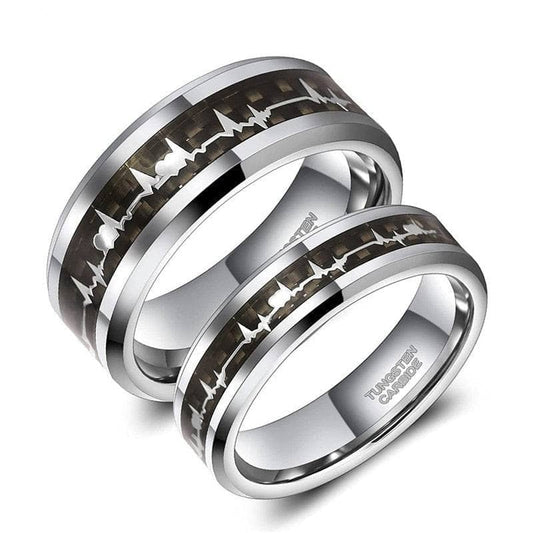 Heart Beat Inlay Men's Tungsten Carbide Wedding Band-Black Diamonds New York