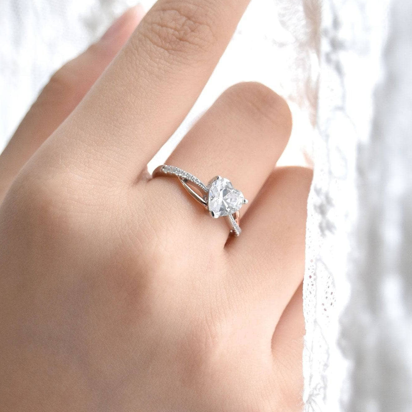 Heart Cut Diamond Twisted Band Engagement Ring-Black Diamonds New York