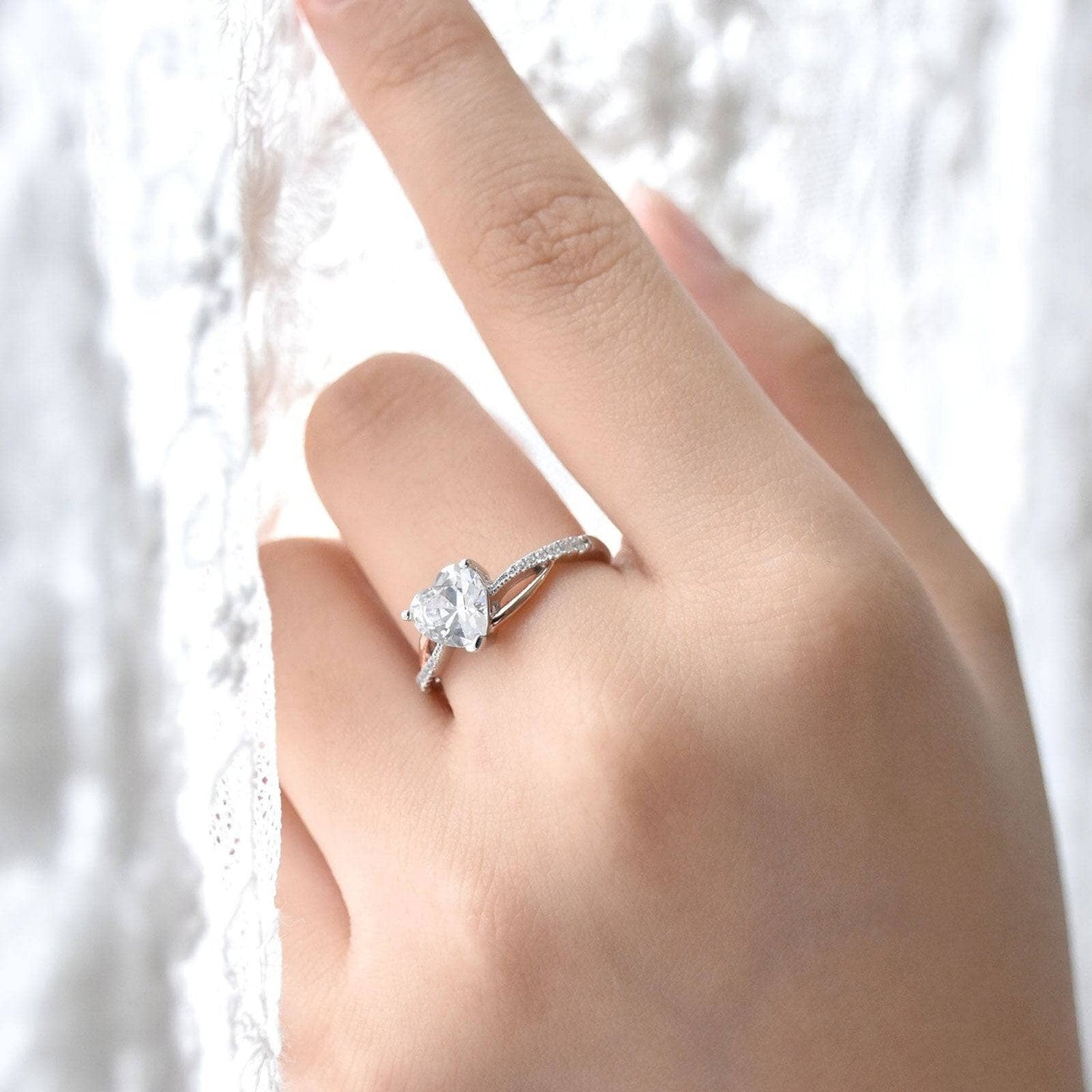 Heart Cut Created Diamond Engagement Ring-Black Diamonds New York
