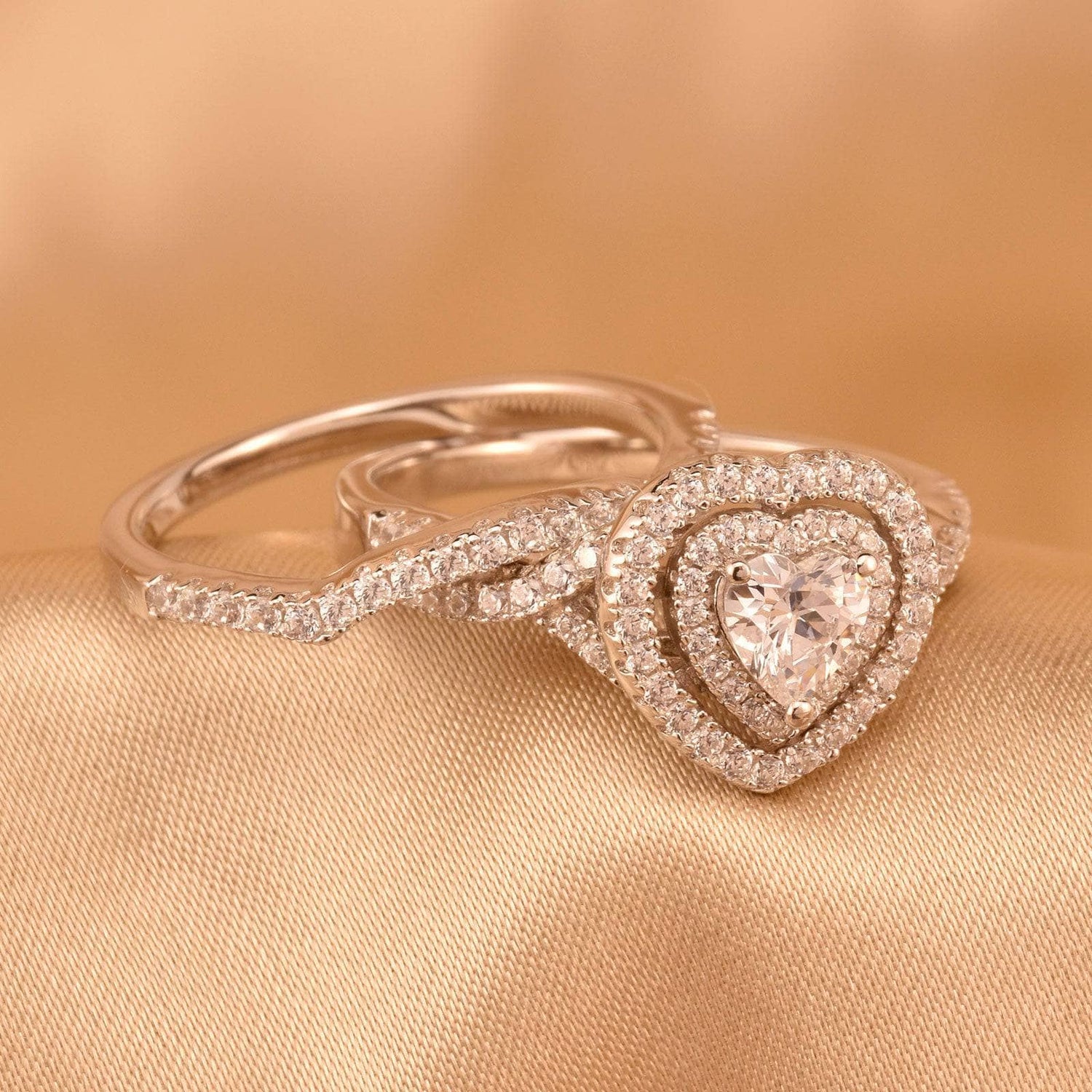 Heart Cut Created Diamond Halo Wedding Ring Set-Black Diamonds New York