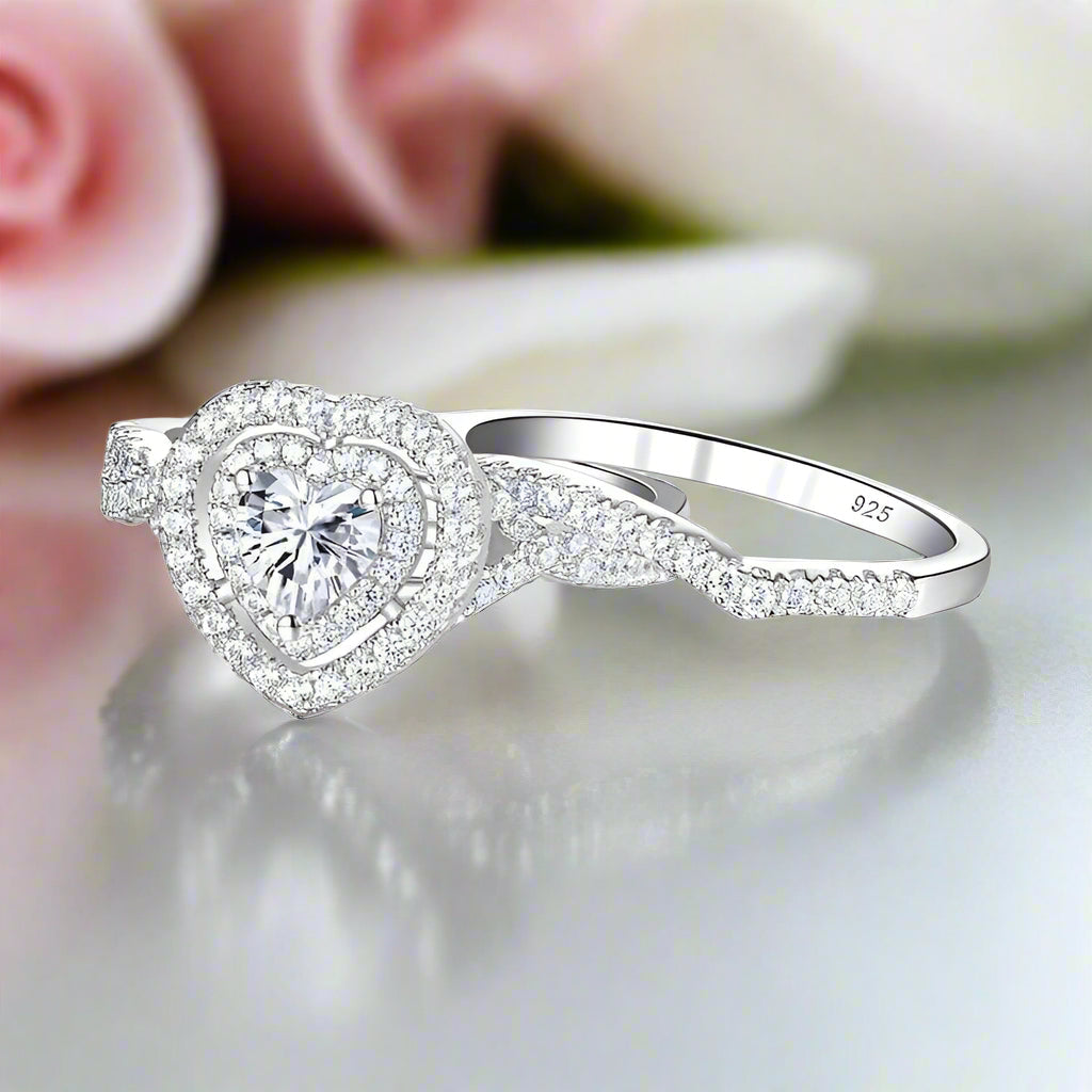 Heart-cut Diamond Halo Wedding Ring Set-Black Diamonds New York