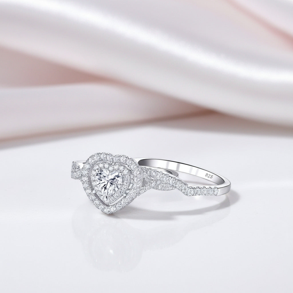 Heart-cut Diamond Option Halo Wedding Ring Set-Black Diamonds New York