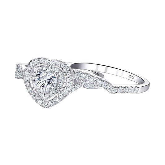 Heart Cut Created Diamond Halo Wedding Ring Set-Black Diamonds New York