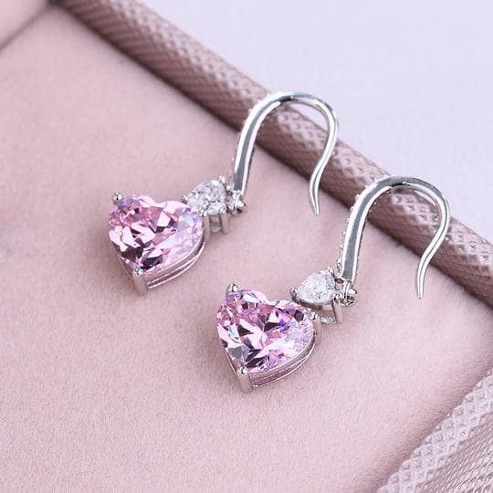 Heart Cut Pink Sapphire Pendant Earrings - Black Diamonds New York