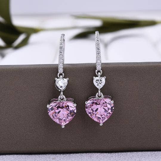 Heart Cut Pink Sapphire Pendant Earrings - Black Diamonds New York