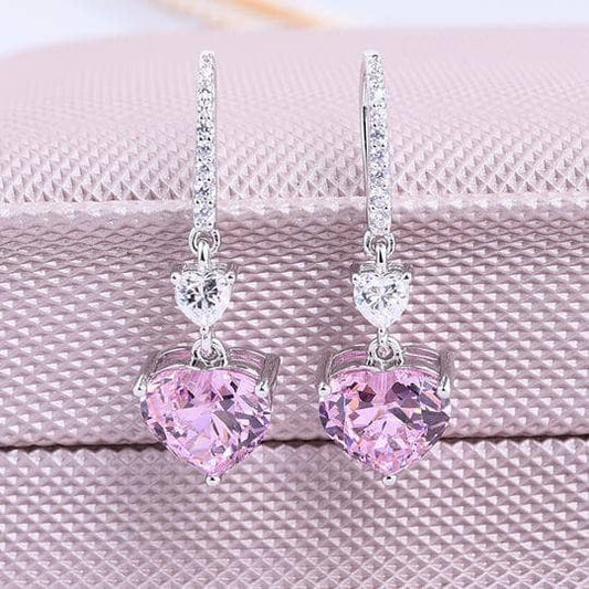 Heart Cut Pink Sapphire Pendant Earrings-Black Diamonds New York