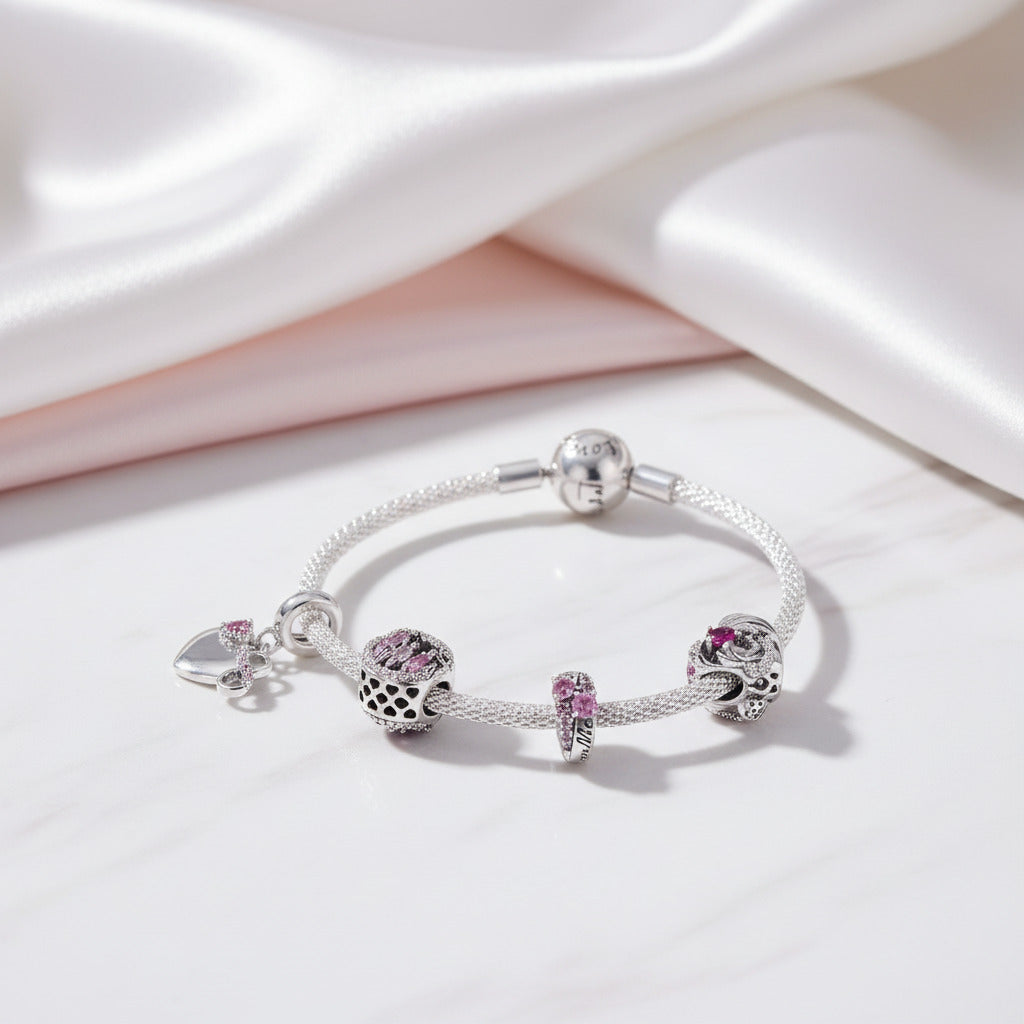 Heart & Family Charms Bracelet-Black Diamonds New York