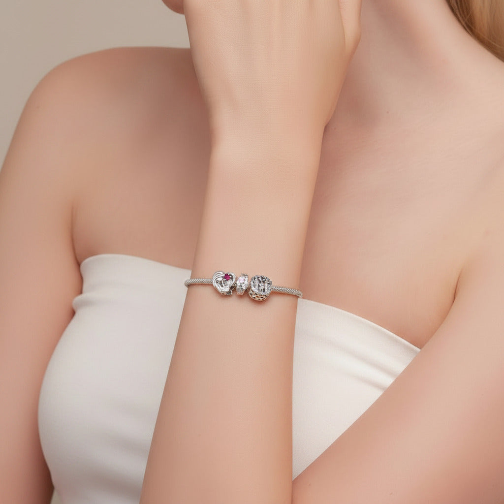 Heart & Family Charms Bracelet-Black Diamonds New York