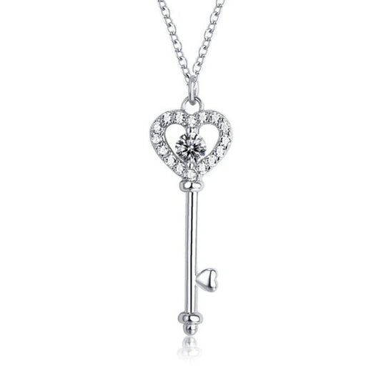 Heart Key White Sapphire Pendant Charm Necklace-Black Diamonds New York