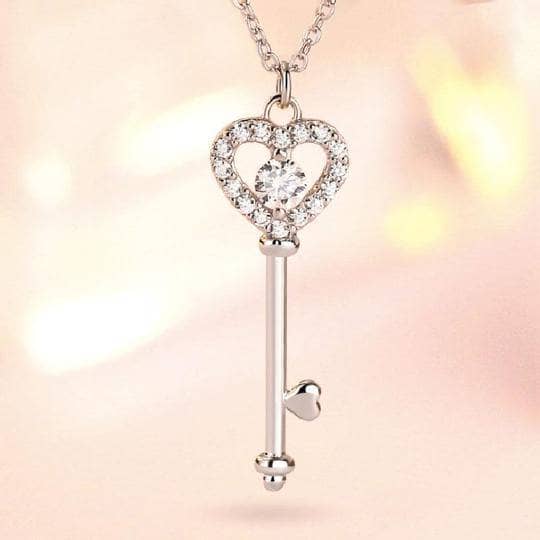 Heart Key White Sapphire Pendant Charm Necklace - Black Diamonds New York
