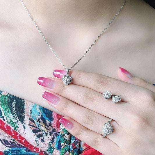 Heart Pendant Necklace and Earring Moissanite Diamond Set-Black Diamonds New York