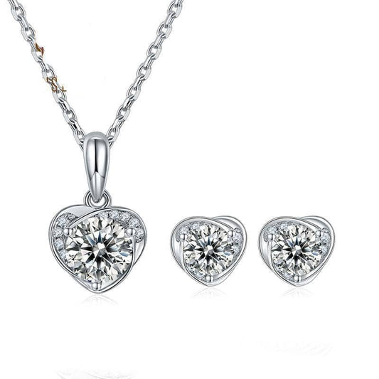 Heart Pendant Necklace and Earring Moissanite Diamond Set-Black Diamonds New York
