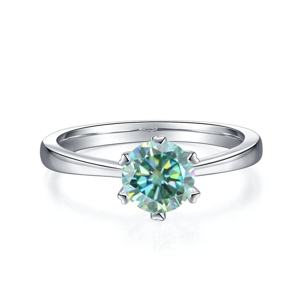 Heart Prong Round Green Moissanite Solitaire Engagement Ring - Black Diamonds New York