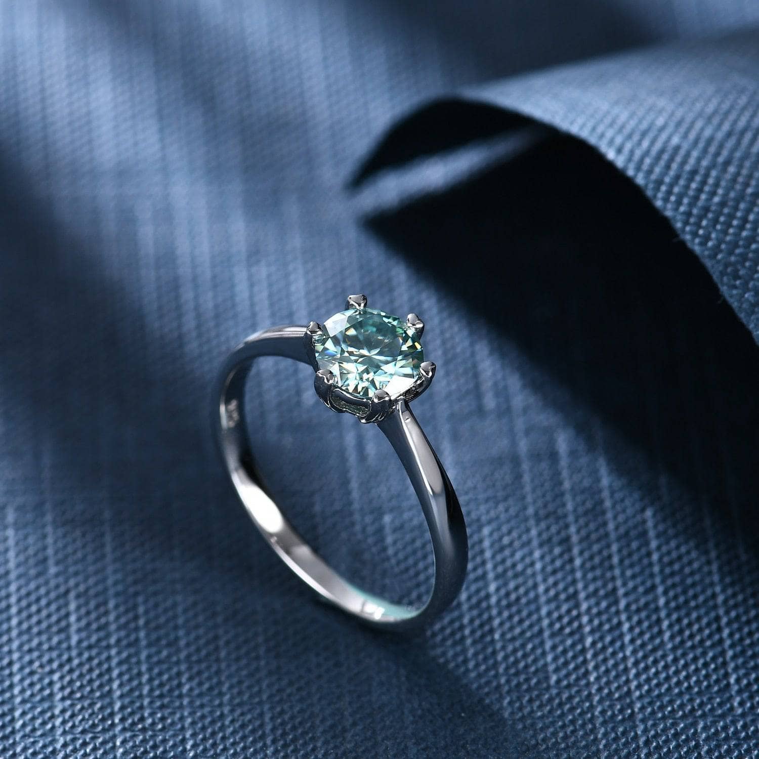 Heart Prong Round Green Moissanite Solitaire Engagement Ring-Black Diamonds New York