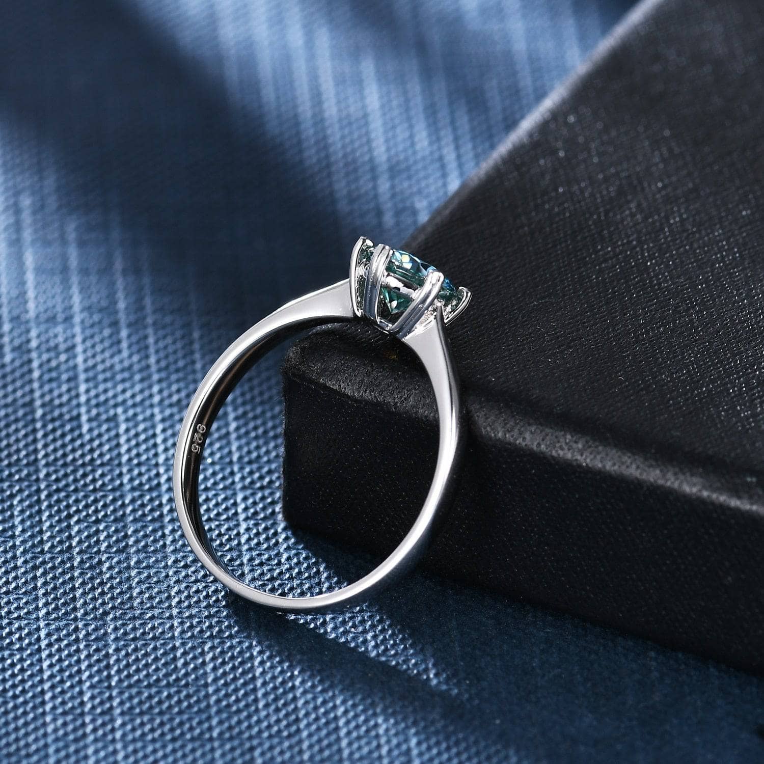 Heart Prong Round Green Moissanite Solitaire Engagement Ring - Black Diamonds New York