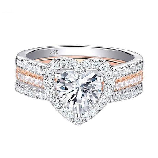 Newshe Romantic Heart Shape Bridal Set Solid 925 Sterling Silver Rose Gold Wedding Rings For Women AAAAA Cz Jewelry - Black Diamonds New York