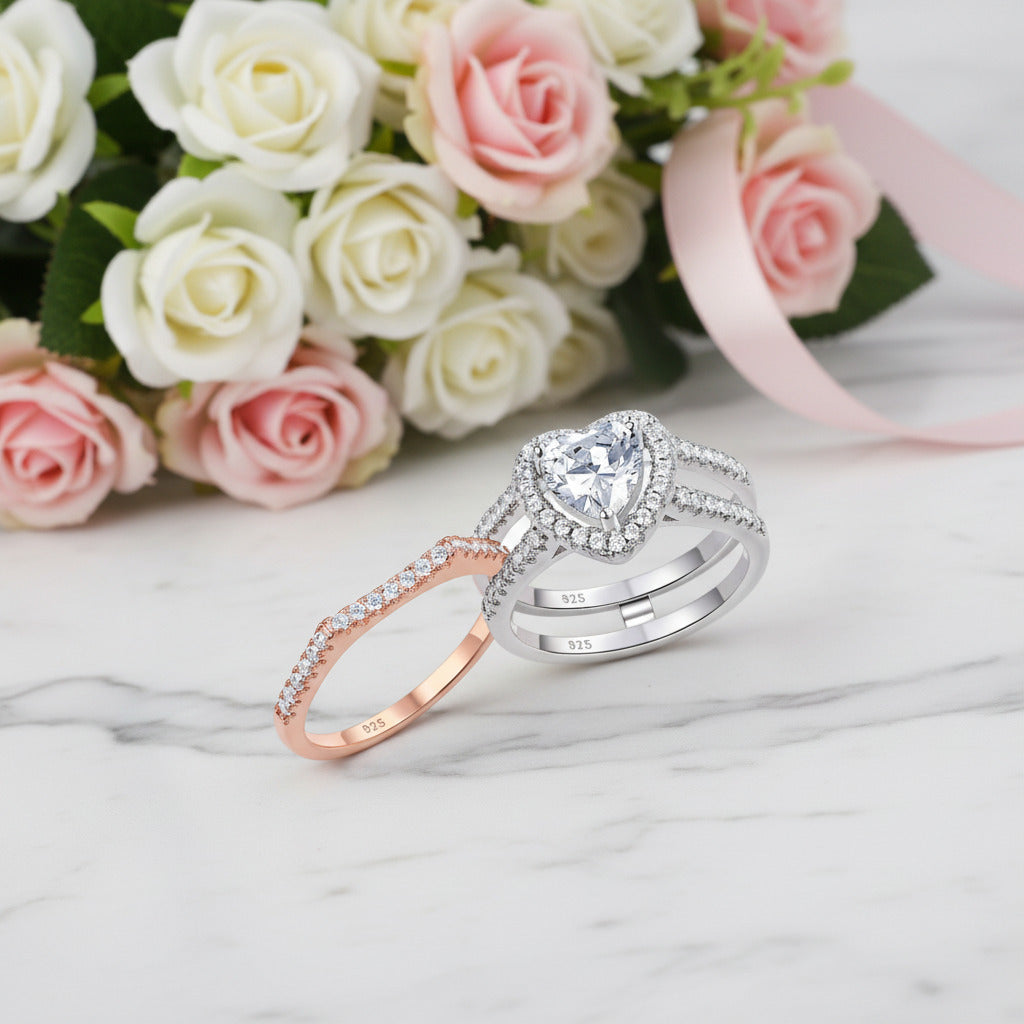 Heart Shape Diamond Option Two Tone Engagement Ring-Black Diamonds New York
