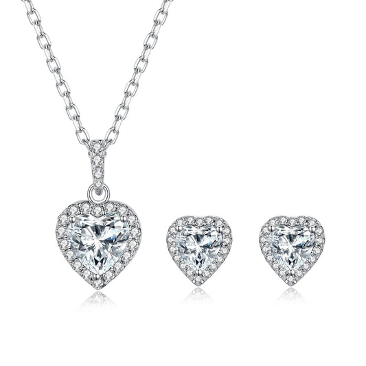 Heart Shape Halo Diamond Pendant Necklace Earrings Set-Black Diamonds New York