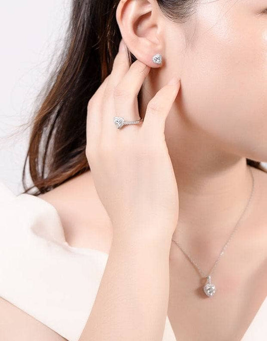 Heart Shape Halo Diamond Pendant Necklace Earrings Set-Black Diamonds New York